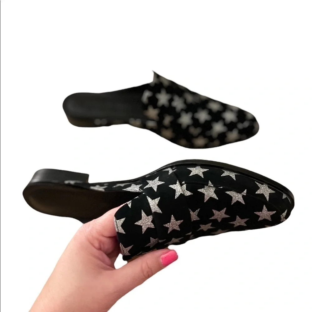Rebecca Minkoff Black Mika In Galaxy Print Mules/Slides
